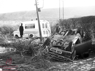 Ambulance at site of car crash, Trenant