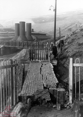 Collapsed wall: Stanleytown footbridge, 1947